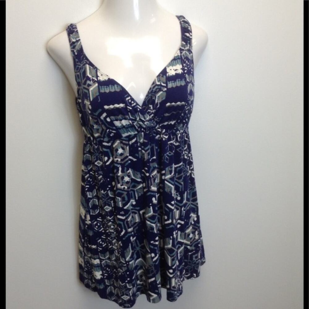 CAbi #459 Blue and Black Geometric Batik Sleeveless Tank Tunic Medium